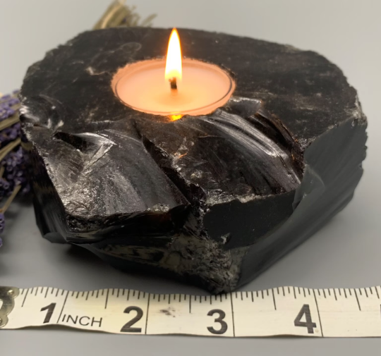 Protective Black Obsidian Candle Holder: Cleanse, Shield, and Illuminate