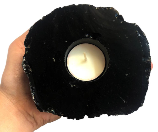 Protective Black Obsidian Candle Holder: Cleanse, Shield, and Illuminate