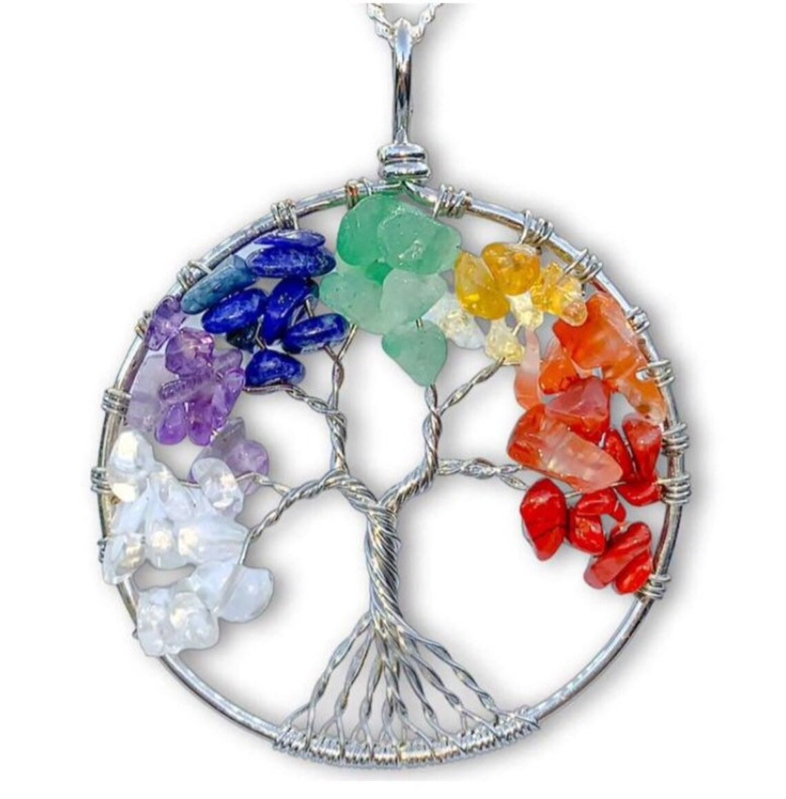 Chakra Tree of Life Necklace with Semi-Precious Stones