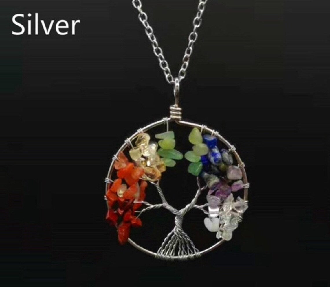 Chakra Tree of Life Necklace with Semi-Precious Stones