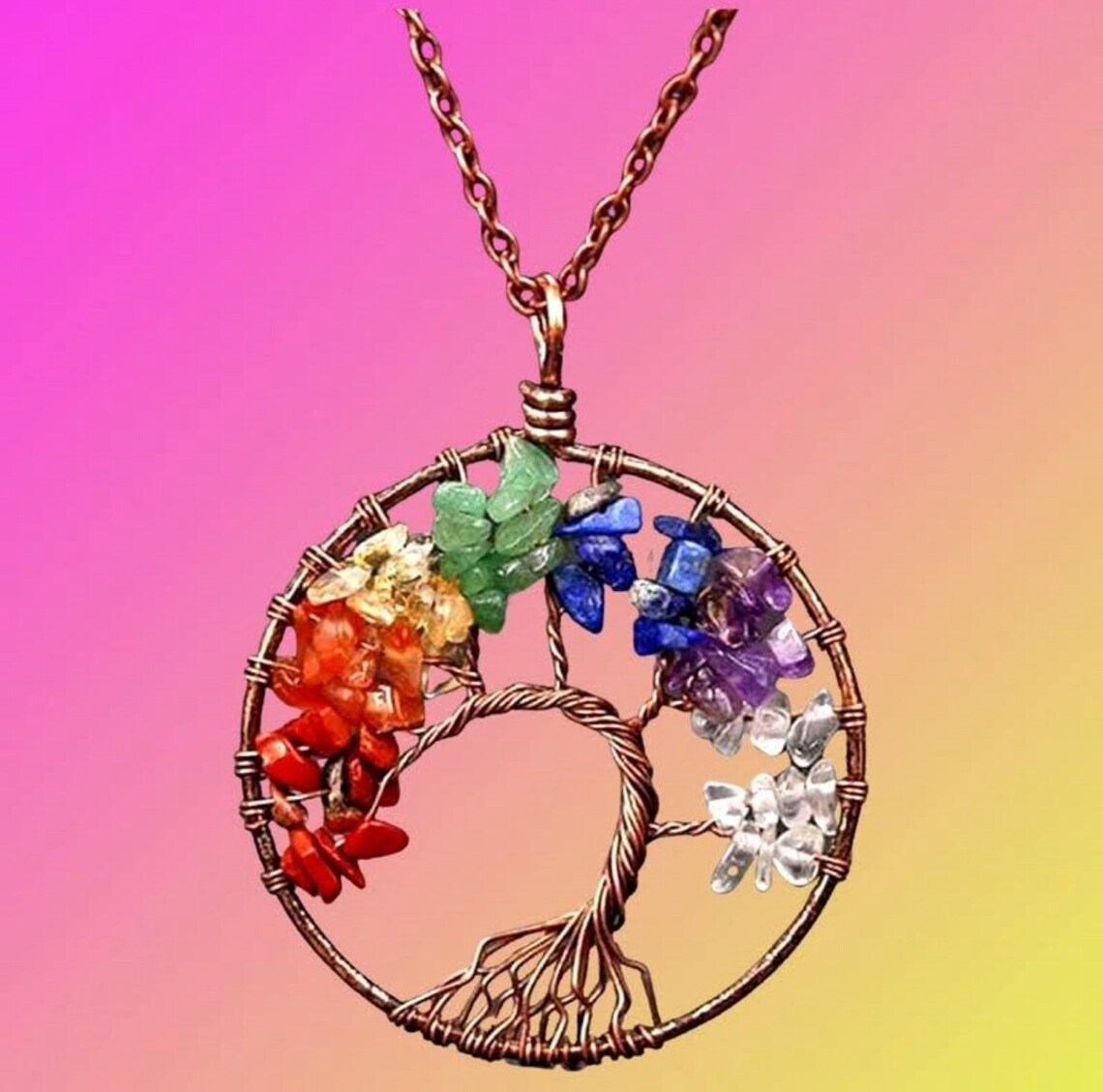 Chakra Tree of Life Necklace with Semi-Precious Stones
